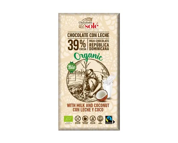 Ciocolata cu lapte si cocos Bio, 100 g, Chocolates Sole