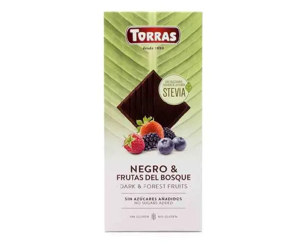 Ciocolata neagra 58% cu fructe de padure cu STEVIA, 125g, Torras