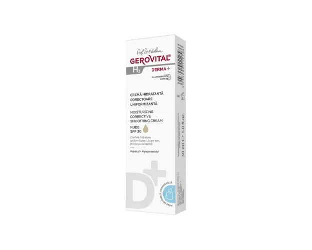 Crema hidratanta corectoare uniformizanta H3 Derma+, Nude, 30 ml, Gerovital