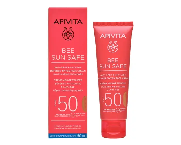 Crema protectie solara coloranta anti-pete Gold, SPF50 Bee Sun Safe, 50 ml, Apivita