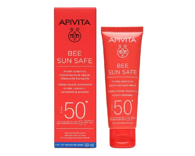 Crema cu protectie solara pentru ten sensibil, SPF 50+ Bee Sun Safe, 50 ml, Apivita