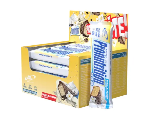 Cutie Batoane proteice vanilie, 12 bucati*55g, Pro Nutrition