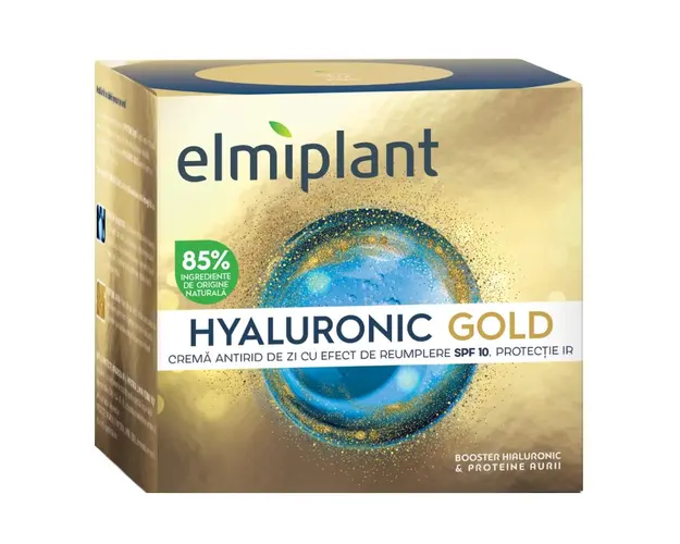 Crema de zi antirid cu efect de umplere SPF10 Hyaluronic Gold, 50ml, Elmiplant