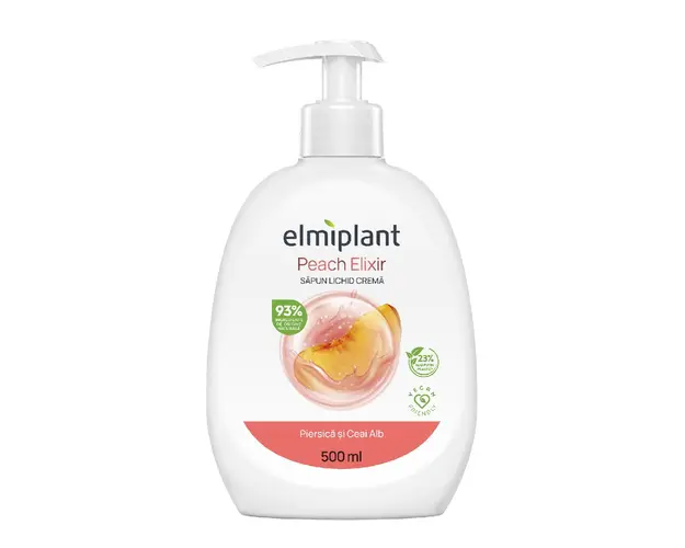Sapun lichid crema Piersica si Ceai Alb, 500ml, Elmiplant 