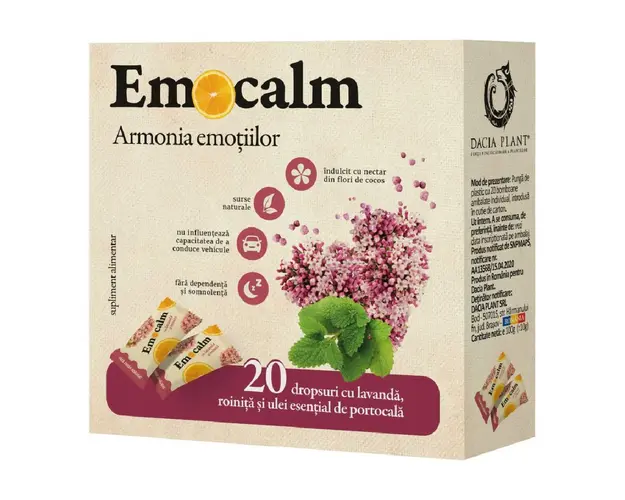 Emocalm Drops cu lavanda si roinita, 20 dropsuri, Dacia Plant