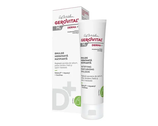Emulsie hidratanta matifianta ten gras H3 Derma+, 50 ml, Gerovital