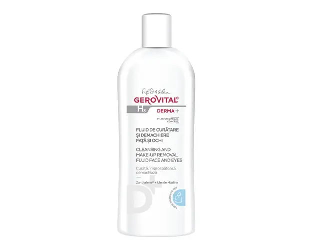 Gerovital H3 Derma+ Fluid de curatare si demachiere fata si ochi, 200 ml