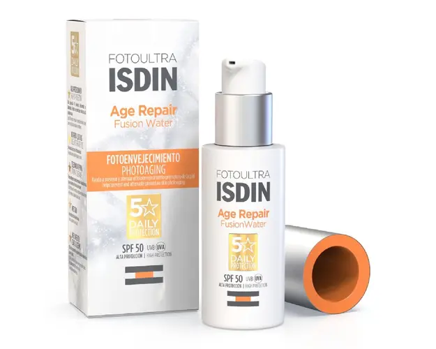Fluid protectie solara pentru fata cu SPF50, Fotoultra Age Repair Fusion Water, 50 ml, Isdin