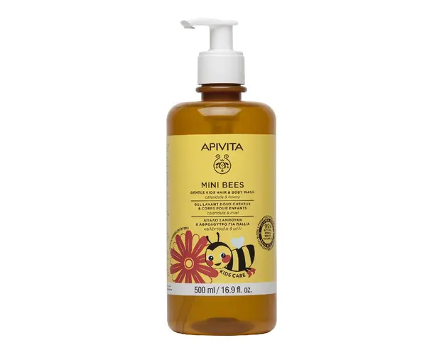 Gel spalare copii pentru par si corp Mini Bees, 500 ml, Apivita