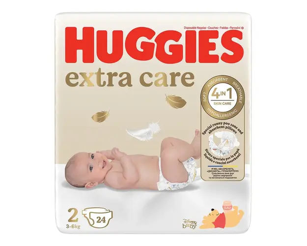 Scutece Extra Care Nr.2, 3-6 kg, 24 bucati, Huggies 