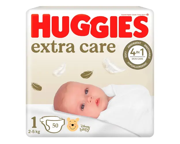 Scutece Extra Care Nr.1, 2-5 kg, 50 bucati, Huggies