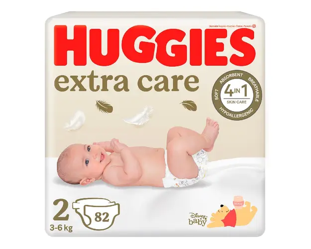 Scutece Extra Care Nr.2, 3-6 kg, 82 bucati, Huggies