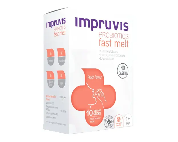 Probiotic cu aroma de piersica Fast Melt, 10 plicuri, Impruvis