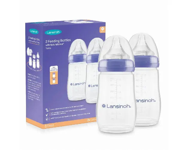 Pachet Biberon cu tetina NaturalWave, flux mediu, +3 luni, 2*240 ml, Lansinoh
