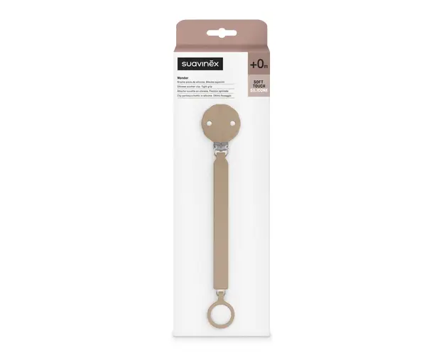 Lantisor din silicon cu clips pentru suzeta Wonder, Caramel, 1 bucata, Suavinex