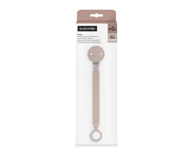 Lantisor din silicon cu clips pentru suzeta Wonder, Roz, 1 bucata, Suavinex