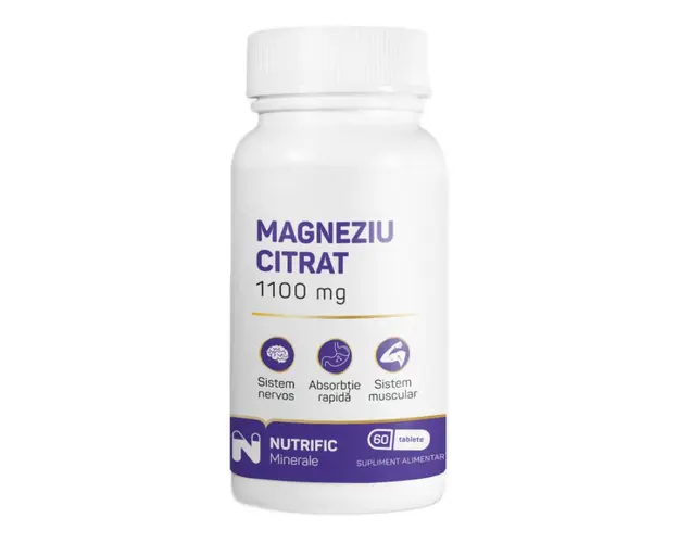 Magneziu citrat 1100mg, 60 tablete, Nutrific