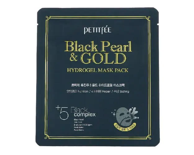 Masca de fata din hidrogel cu pulbere de perle negre si aur, 32 g, Petitfee