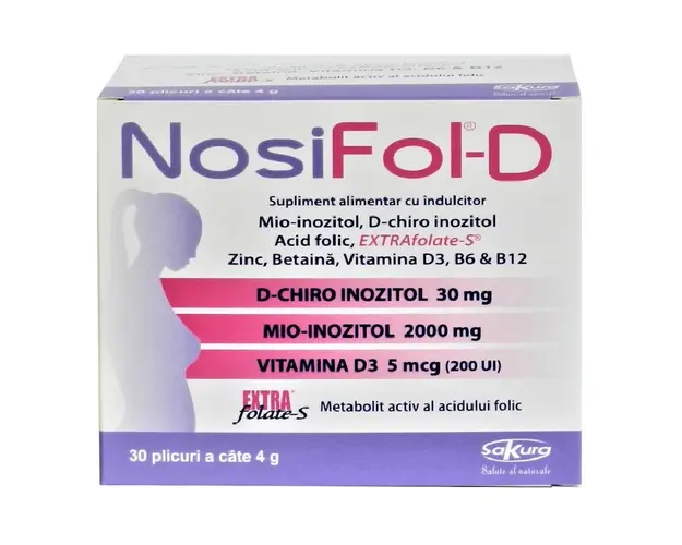 NosiFol-D cu Acid Folic, Zinc si Vitamina D3, 30 plicuri, Sakura