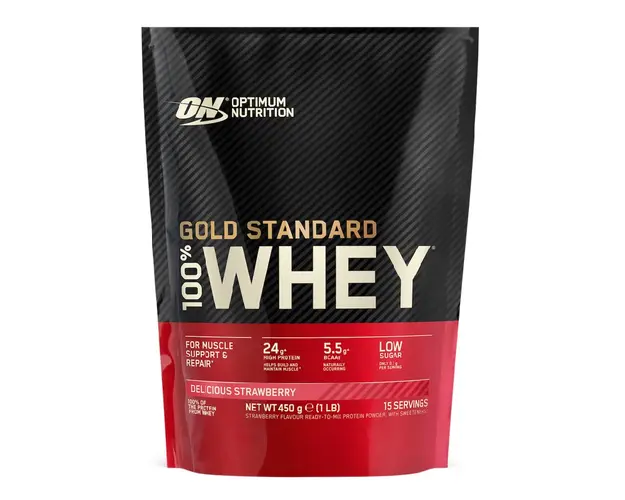 Proteine din zer, pudra proteica, ON 100% Whey Gold Standard, capsuni, 450g, Optimum Nutrition