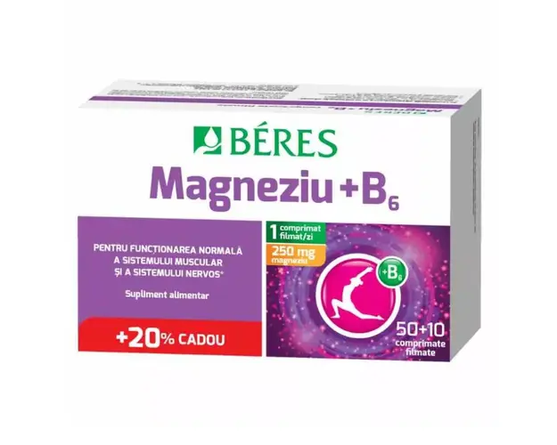 Pachet Magneziu + B6, 50+10 comprimate, Beres Pharmaceuticals