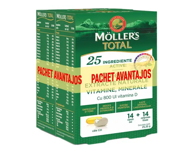 Pachet 2 bucati * Moller's Total, 14 capsule + 14 comprimate