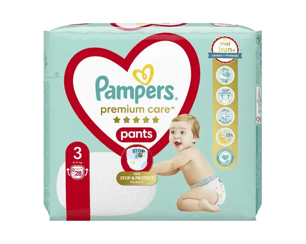 Scutece Pants Premium Care, Nr. 3, 6-11 Kg, 28 bucati, Pampers