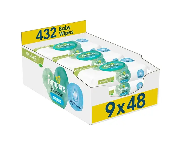 Servetele umede Harmonie Aqua, 9 pachete x 48 bucati, Pampers