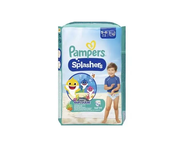 Scutece chilotel pentru apa Splashers Baby Shark, Marimea 5-6, 14+ kg, 10 bucati, Pampers