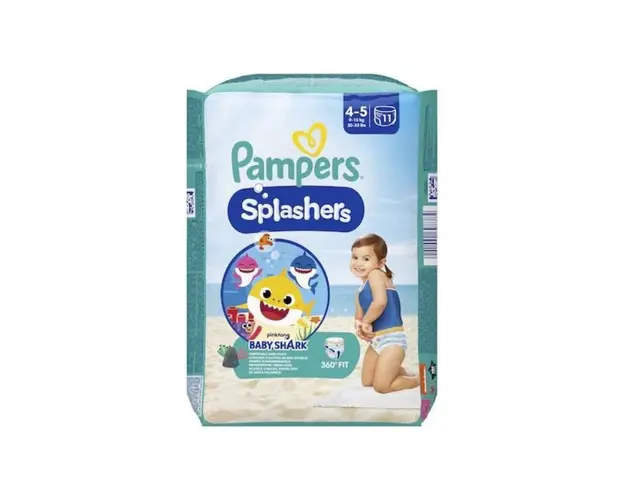 Scutece chilotel pentru apa Splashers Baby Shark, Marimea 4-5, 9-15 kg, 11 bucati, Pampers