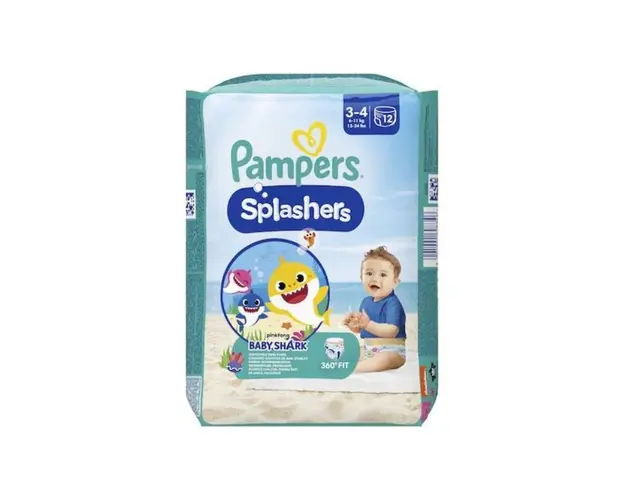 Scutece chilotel pentru apa Splashers Baby Shark, Marimea 3-4, 6-11 kg, 12 bucati, Pampers