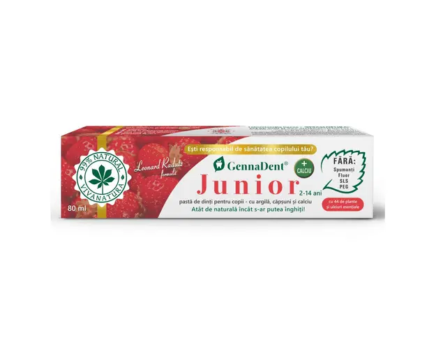 Pasta de dinti pentru copii cu argila si capsuni GennaDent Junior, 80 ml, VivaNatura