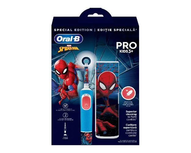 Periuta de dinti electrica + trusa de calatorie Vitality Pro Kids Spider-Man, Oral-B