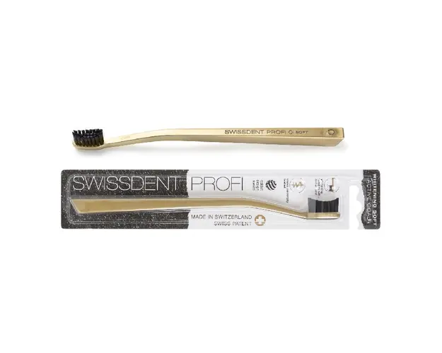 Periuta de dinti cu perii activi din carbune, Whitening Gold, aurie, Swissdent 