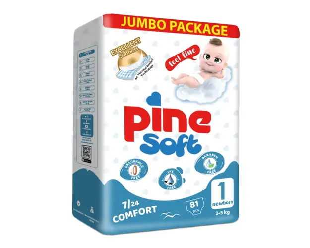 Scutece pentru nou nascut Soft, 2-5 kg, 81 bucati, PINE 