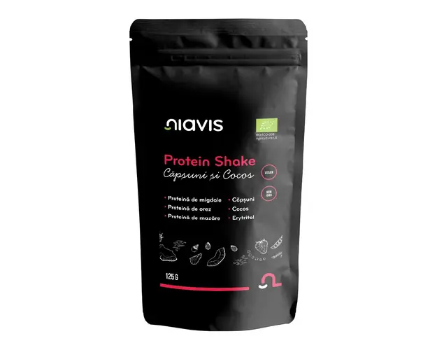 Protein Shake Bio cu capsuni si cocos, 125 g, Niavis