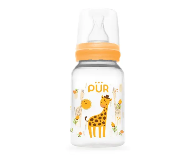 Biberon cu desen, galben, 0-3 luni, 125ml, PUR 