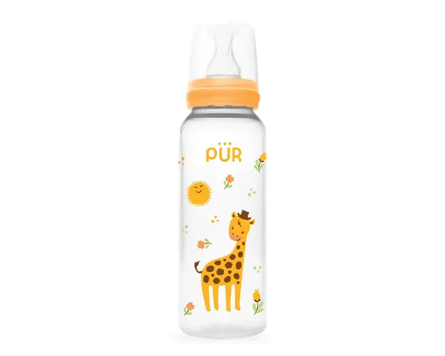 Biberon cu desen, galben, +3 luni, 250ml, PUR 
