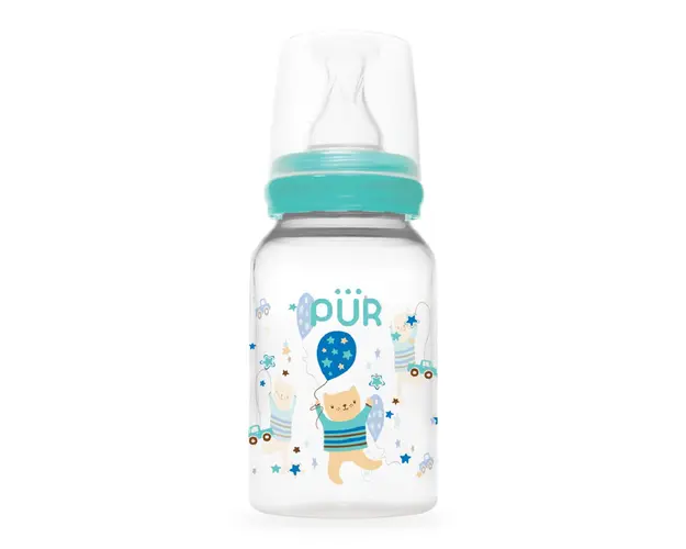Biberon cu desen, verde, 0-3 luni, 125ml, PUR 