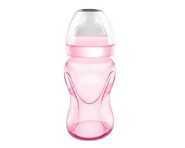 Biberon cu gura larga, roz, +6luni, 250ml, PUR 