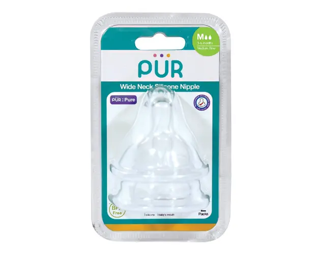 Set 2 tetine silicon pentru biberon cu gura larga, marime M, 3-6 luni, PUR 