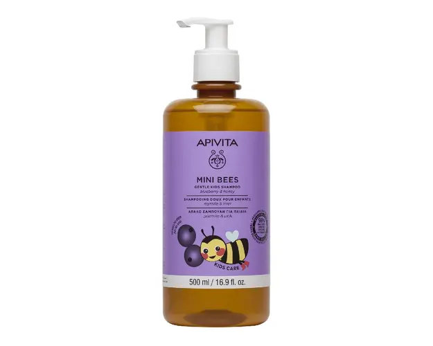 Sampon cu afine si miere pentru copii Mini Bees, 500 ml, Apivita