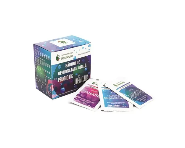 Saruri rehidratare cu probiotic si diosmectita, 24 plicuri, Remedia