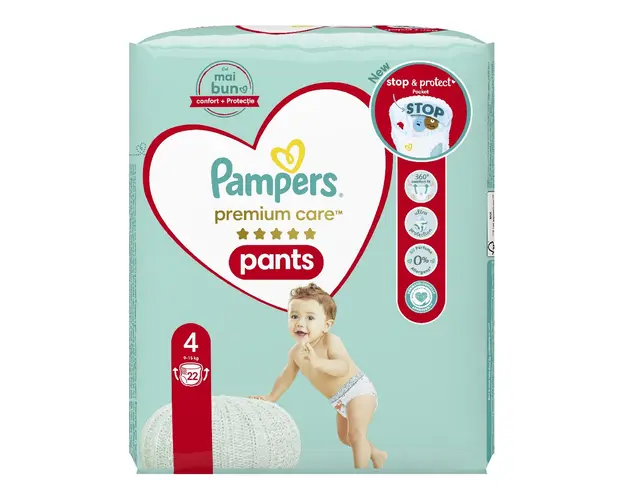 Scutece Pampers Premium Care Pants, 9-15 kg, marimea 4, 22 bucati