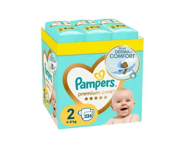 Scutece Premium Care, marimea 2, 4-8kg, 224 bucati, Pampers
