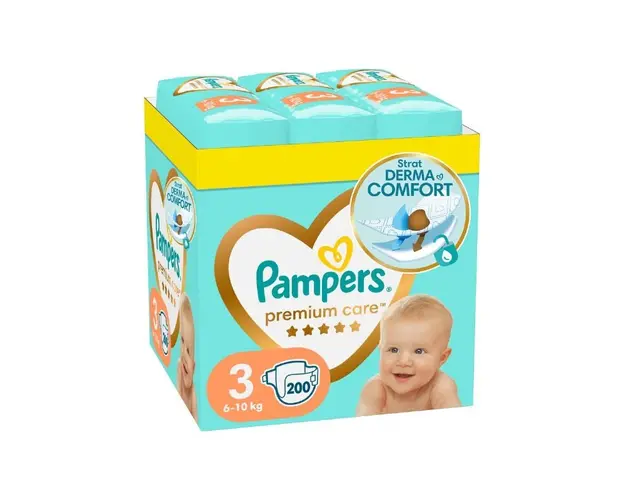 Scutece Premium Care, marimea 3, 6-10 kg, 200 bucati, Pampers