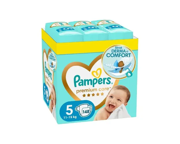 Scutece Premium Care, marimea 5, 11-16 kg, 148 bucati, Pampers