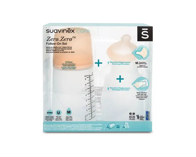 Set biberon anticolici 270ml, tetina si saculet din silicon, Suavinex