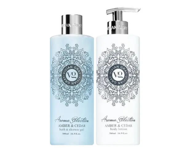 Set lotiune de corp & Gel de dus Aroma Selection Amber&Cedar, 2*500ml, Vivian Gray