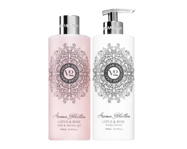 Set lotiune de corp & Gel de dus Aroma Selection Lotus & Rose, 2*500ml, Vivian Gray 